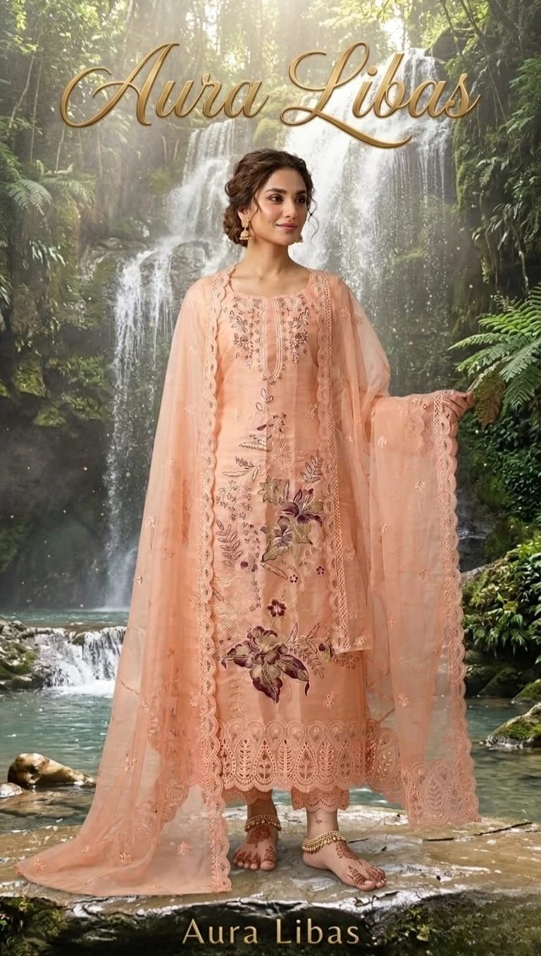 Peach Embroidered 3 Piece Suit – Elegant Summer Collection | 35% OFF